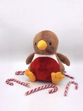 Load image into Gallery viewer, Handmade free soft toy softie festive robin pattern. A great sewing project to make with and for children at Christmas. By Jo Carter.
