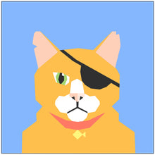 Load image into Gallery viewer, Foundation paper pieced quilt block pattern of a cat wearing an eye patch
