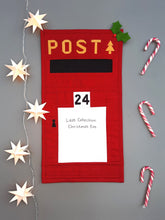 Load image into Gallery viewer, Hand made festive Christmas post box wall hanging for letters to Santa to posted inside. Original pattern by Jo Carter, Two Owls Design.