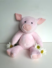 Load image into Gallery viewer, Handmade soft toy pig made with super soft Shannon cuddle solid fur fabric in baby pink.