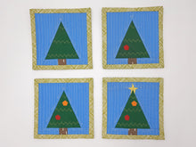 Load image into Gallery viewer, foundation, paper, pieced, piecing, Christmas, coasters, project, easy, beginner, mini, small, tree, pine, ornaments, baubles, learn, how, to, mug rug, quick, handmade, sew, sewing, quilt, quilting, festive, gift, trim, decorate