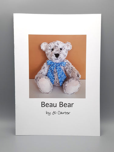 Beau Bear traditional style teddy bear soft toy softie pattern booklet. Full size templates and colour step by step instructions. By Jo Carter.