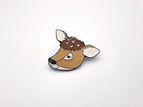 Cute soft enamel pin badge of a fawn reindeer face