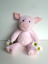 Load image into Gallery viewer, Handmade soft toy pig made with super soft Shannon cuddle solid fur fabric in baby pink.
