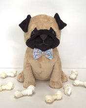 Load image into Gallery viewer, Handmade pug dog soft toy made from soft Shannon cuddle solid plush, fur fabrics
