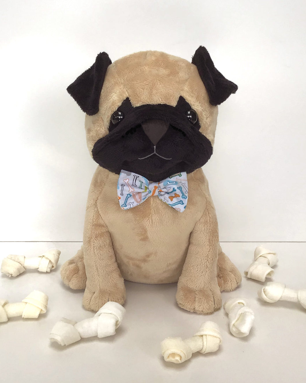 Handmade pug dog soft toy made from soft Shannon cuddle solid plush, fur fabrics