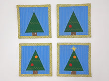 Load image into Gallery viewer, foundation, paper, pieced, piecing, Christmas, coasters, project, easy, beginner, mini, small, tree, pine, ornaments, baubles, learn, how, to, mug rug, quick, handmade, sew, sewing, quilt, quilting, festive, gift, trim, decorate
